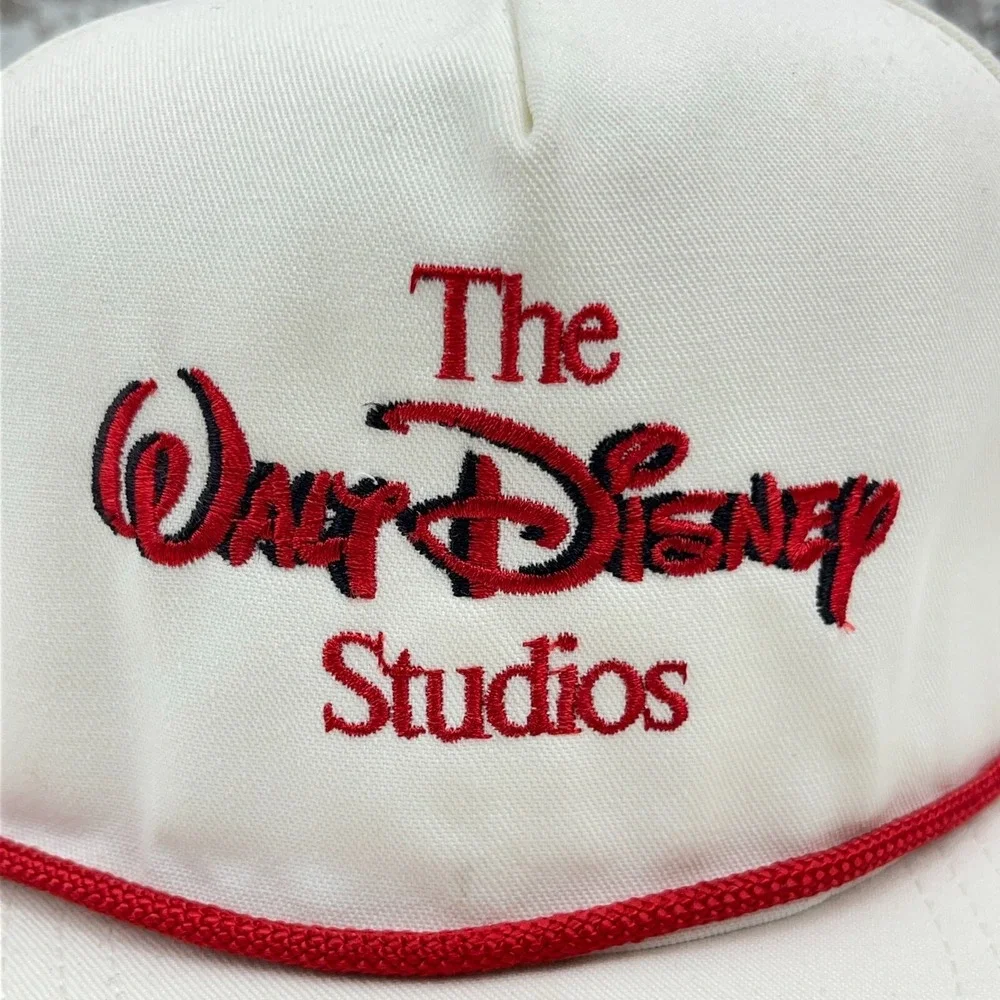 Vintage Disney Studios‎ Hat Cap Strap Back White Red Trucker Rope 80s 90s USA